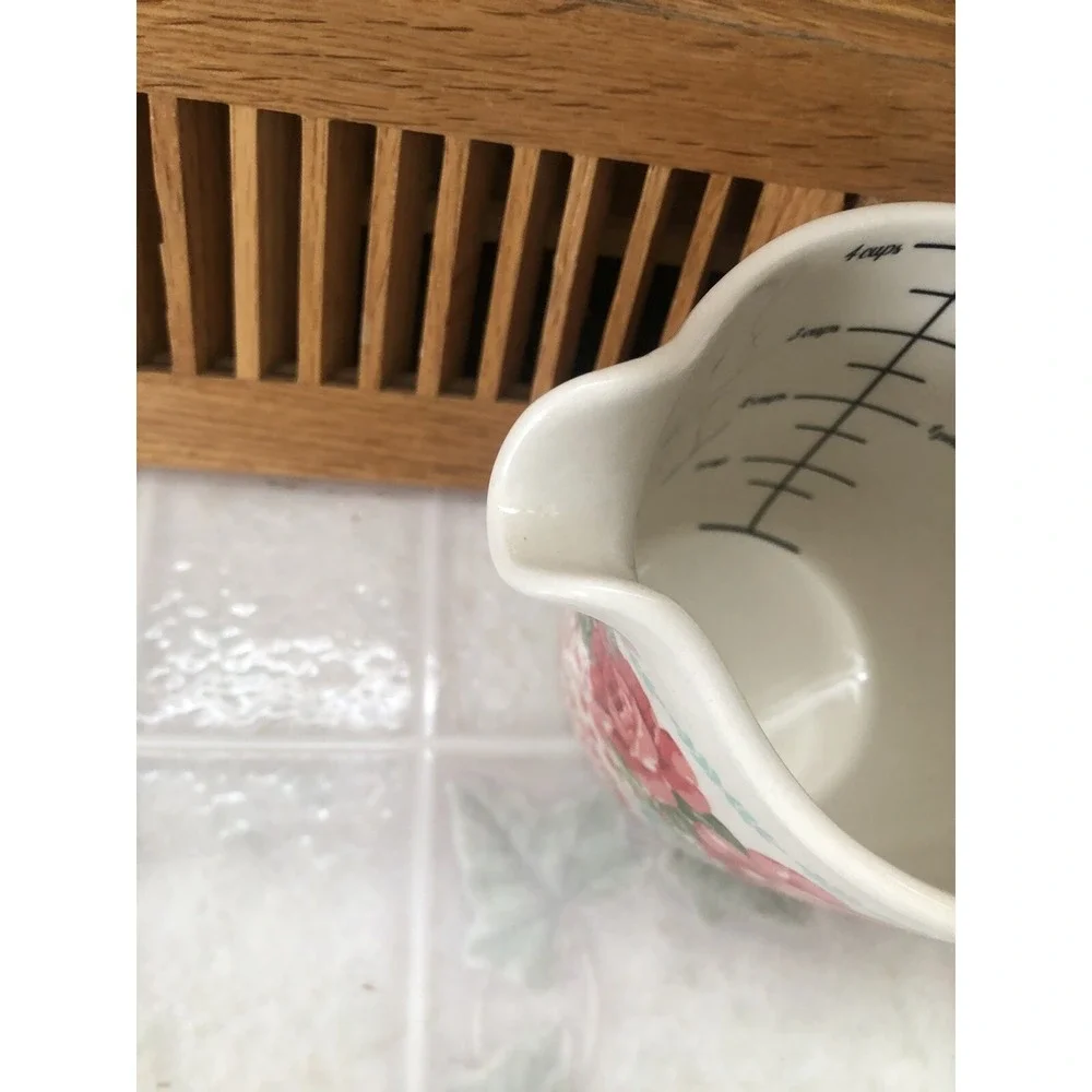 the‎ pioneer woman stoneware 4 cup measuring cup Red Floral Turquoise Handle